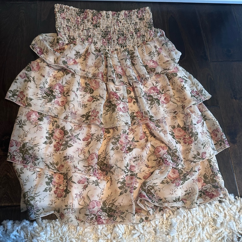 Body Central Strapless Floral Dress - Pink and Cream